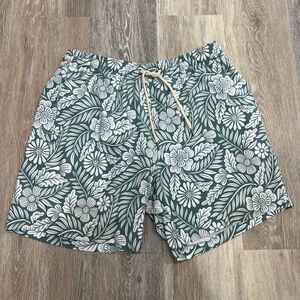 Fair Harbor Green and White Floral Swim Trunks